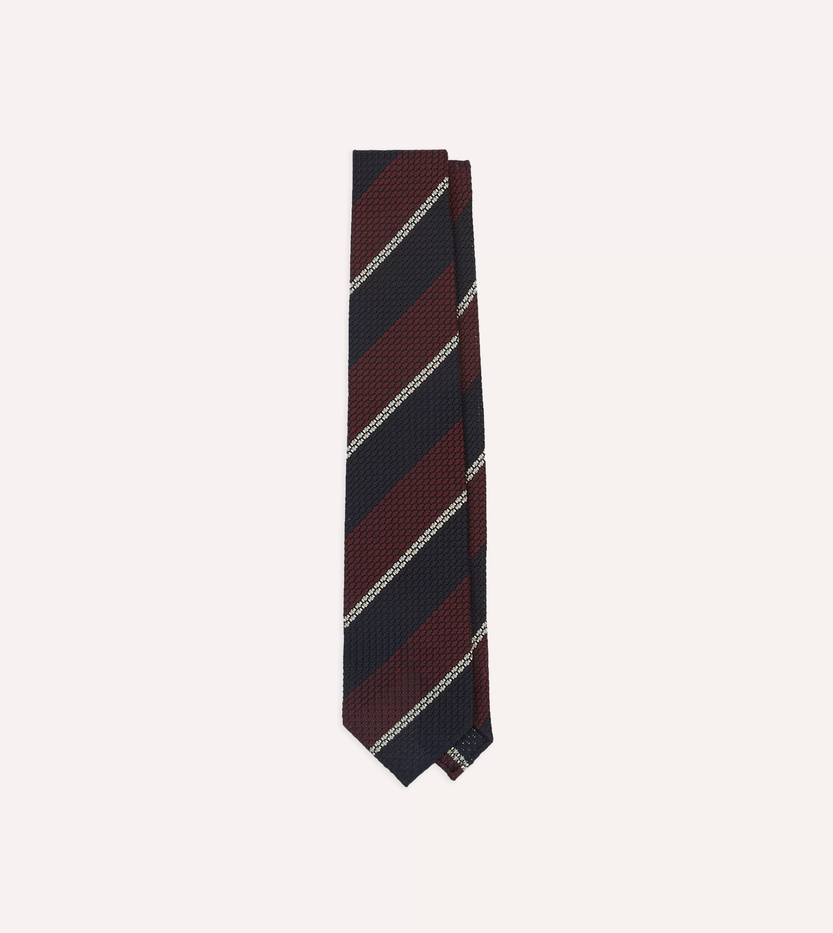 Drake’s Striped Ties | Navy, Red And White Multi Stripe Hand Rolled Silk Grenadine Tie