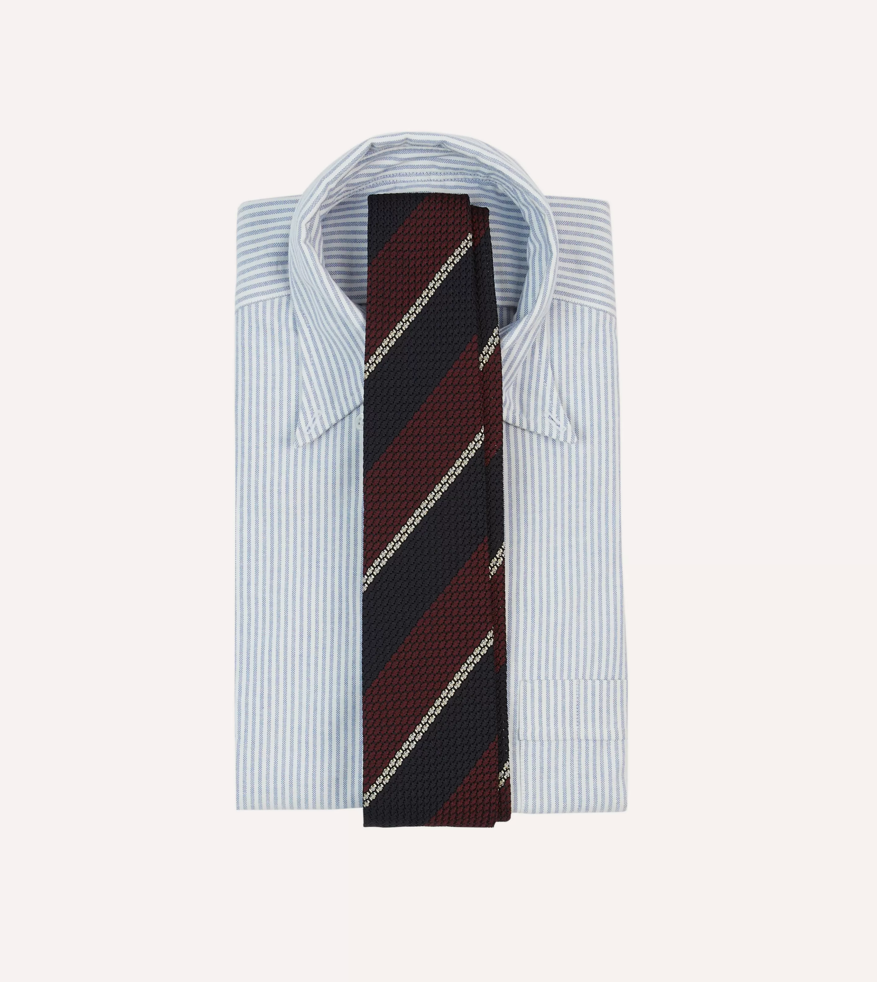 Drake’s Striped Ties | Navy, Red And White Multi Stripe Hand Rolled Silk Grenadine Tie