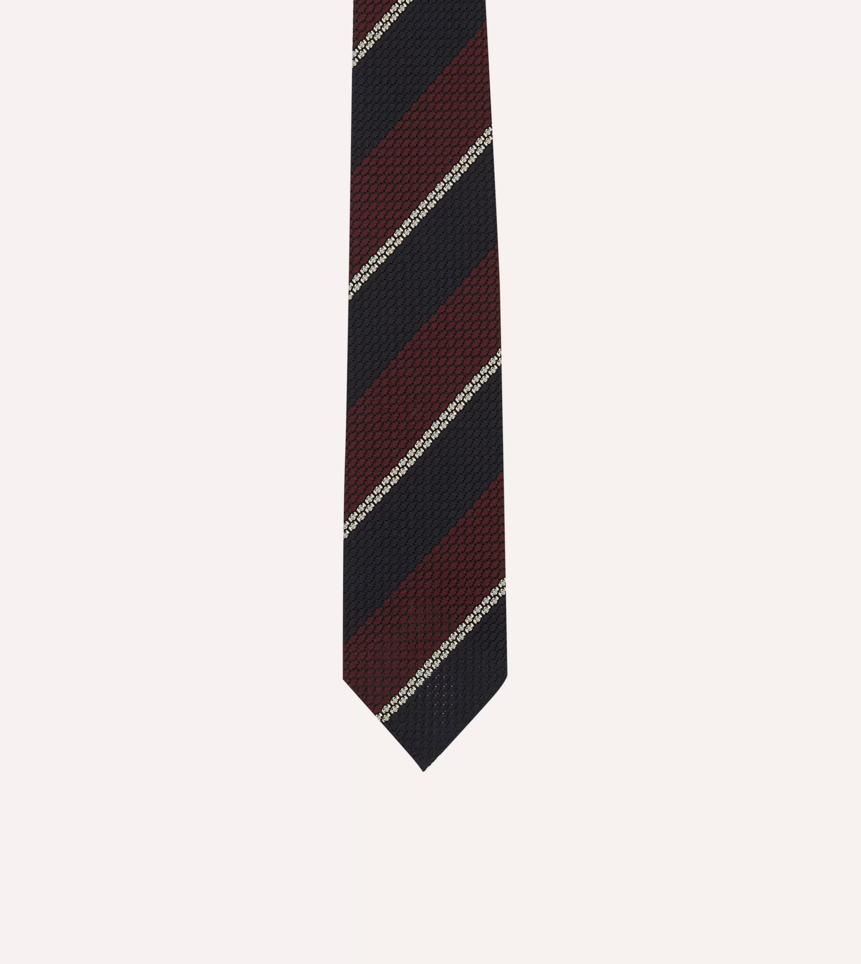 Drake’s Striped Ties | Navy, Red And White Multi Stripe Hand Rolled Silk Grenadine Tie