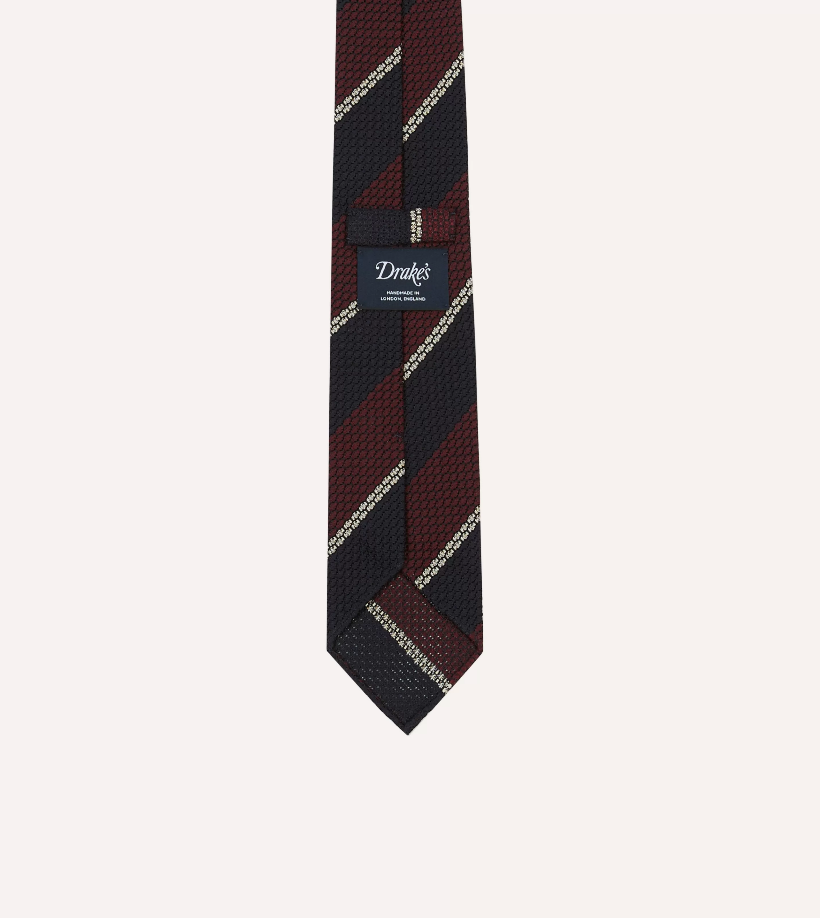 Drake’s Striped Ties | Navy, Red And White Multi Stripe Hand Rolled Silk Grenadine Tie