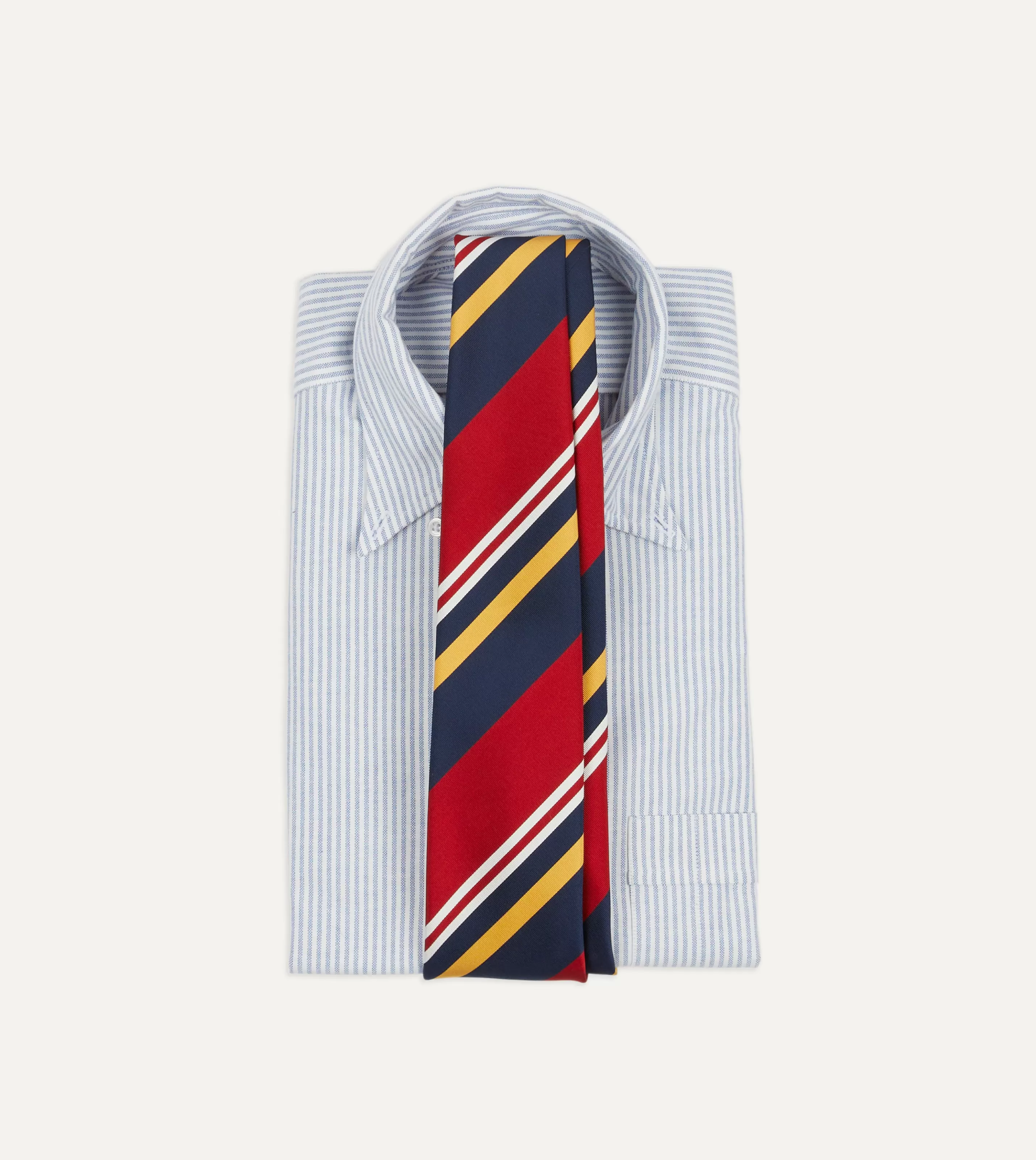 Drake’s Striped Ties | Navy, Red And Yellow Baiadera Stripe Mogador Tipped Tie