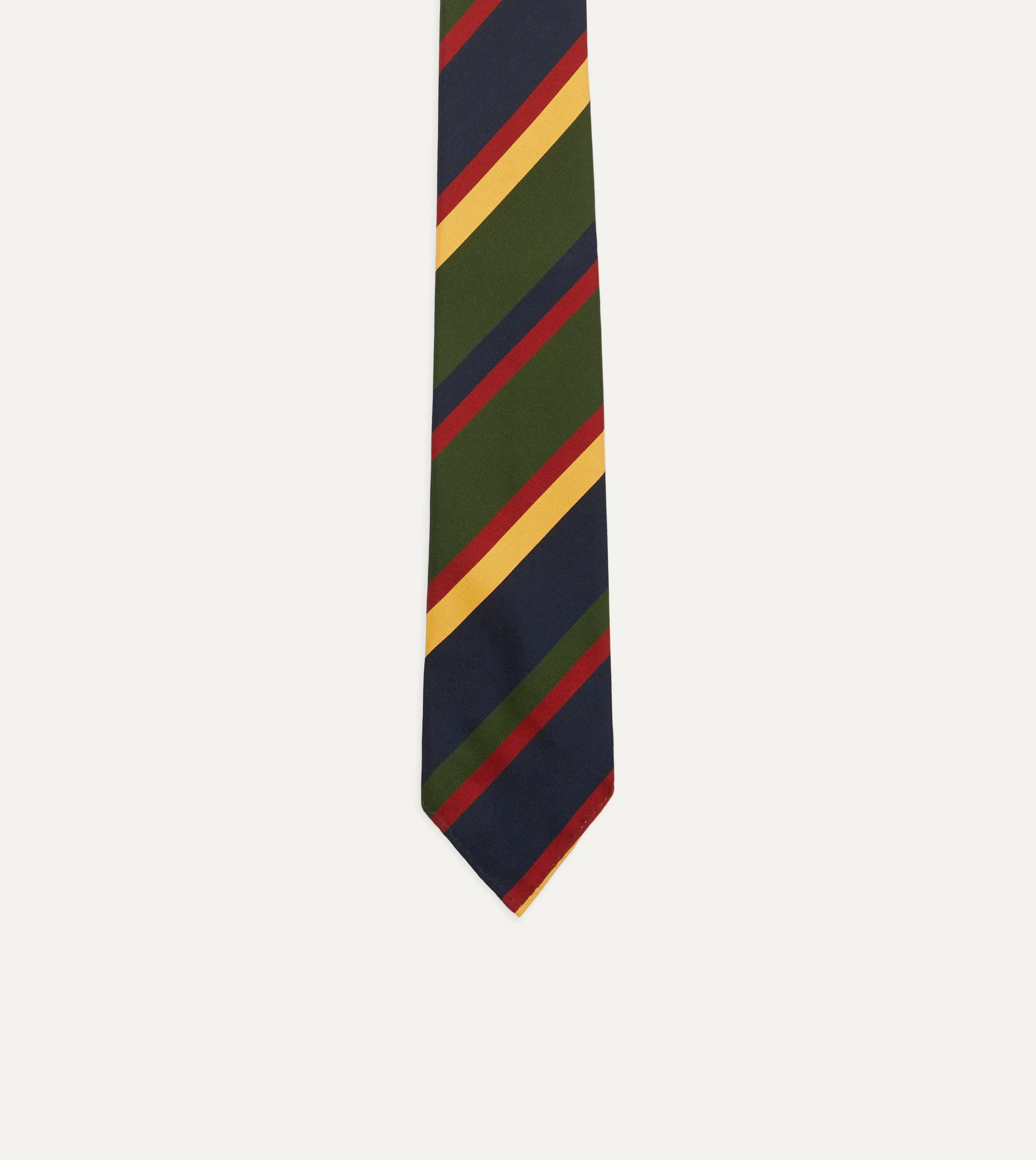 Drake’s Striped Ties | Navy, Red, Green And Yellow Stripe Silk Hand Rolled Tie