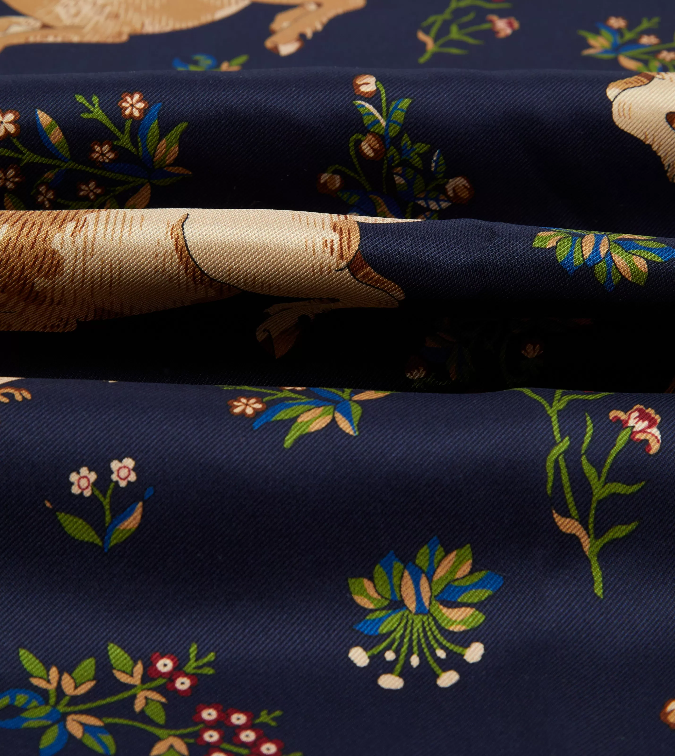 Drake’s Scarves | Scarves | Navy Unicorn Print Tubular Silk Tasselled Scarf