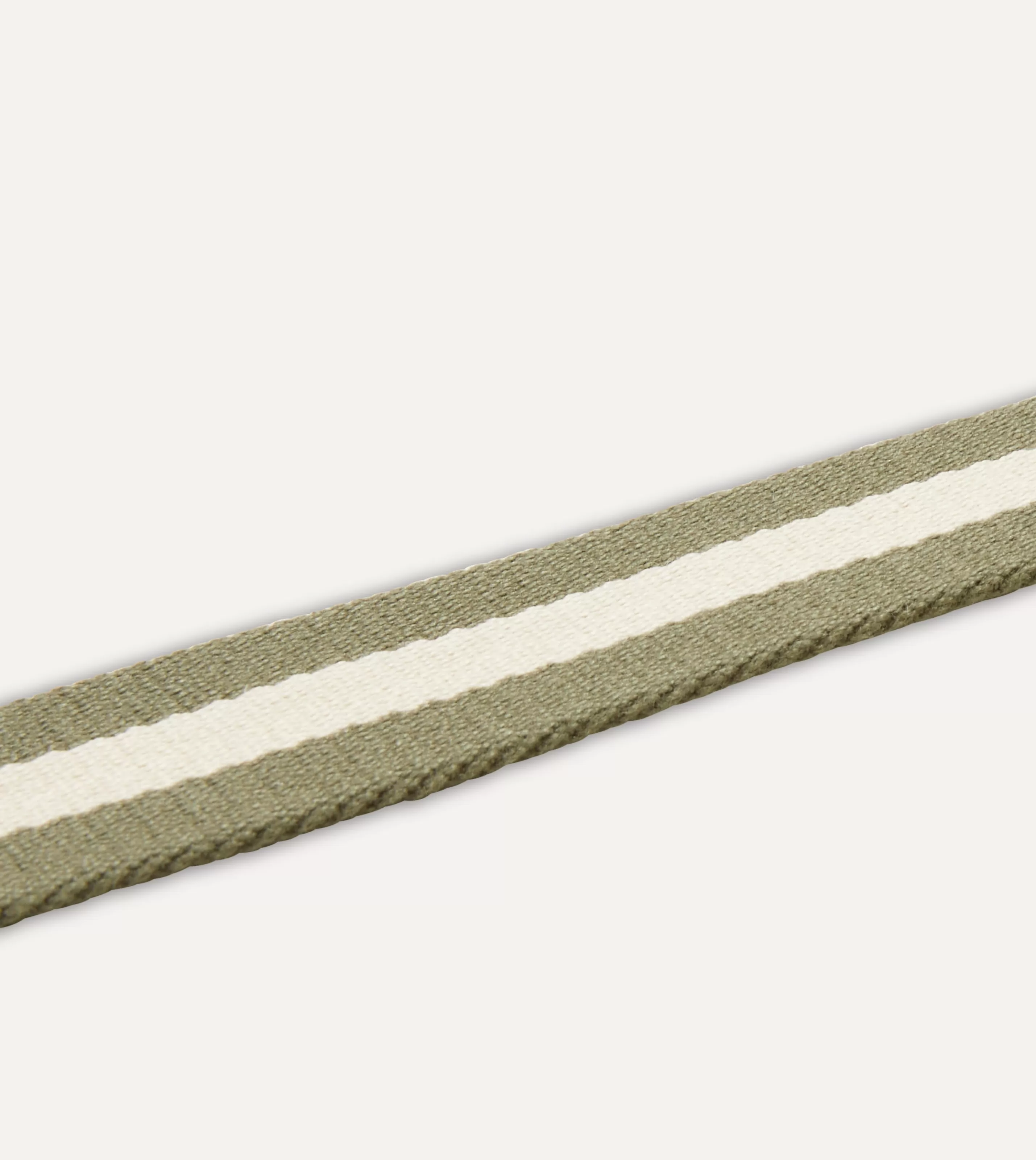 Drake’s Belts | Belts | Olive And Ecru Stripe Webbing And Leather Belt With Brass Buckle