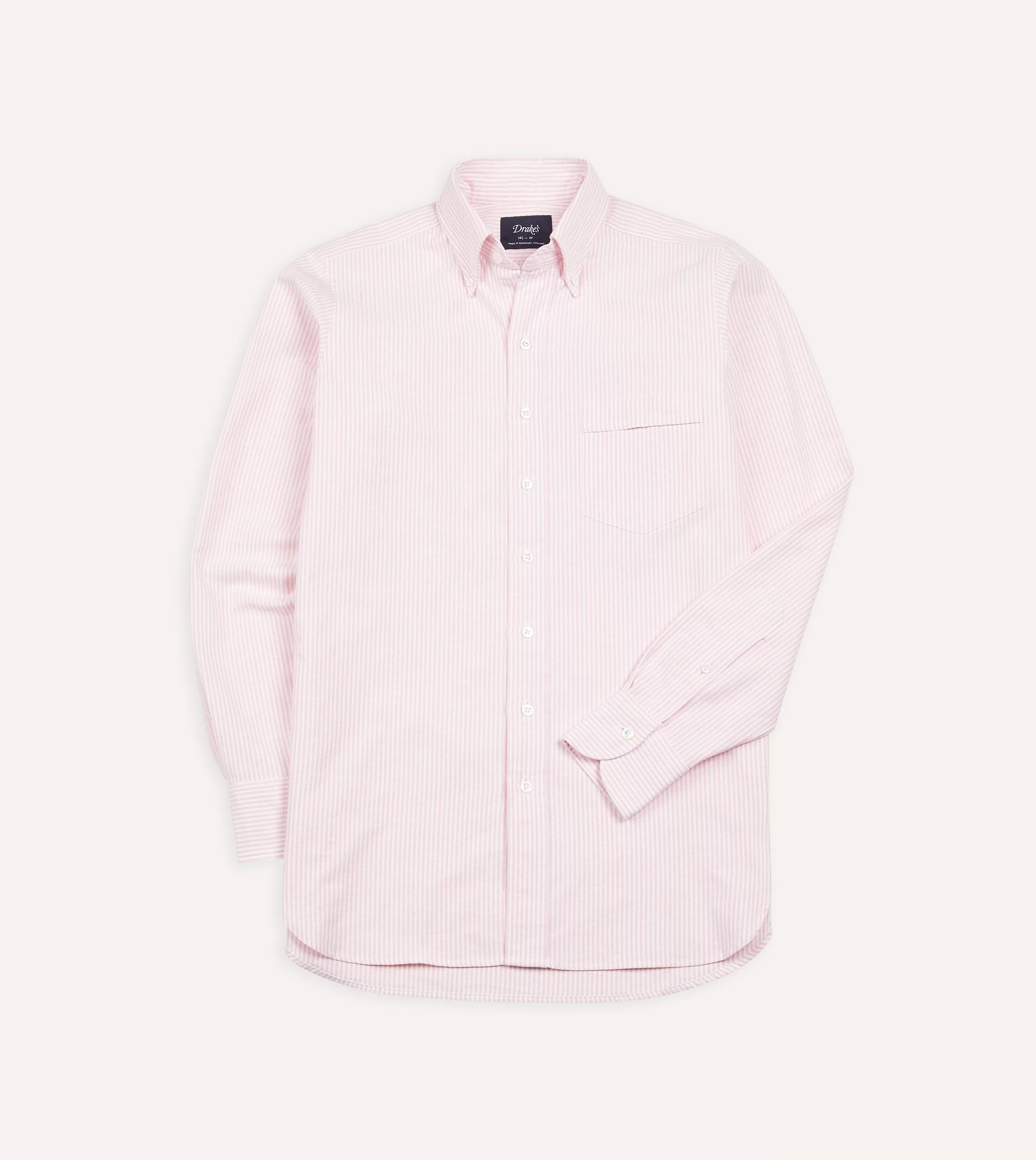 Drake’s Shirts | Formal Shirts | Ticking Stripe Cotton Oxford Cloth Button-Down Shirt Pale pink