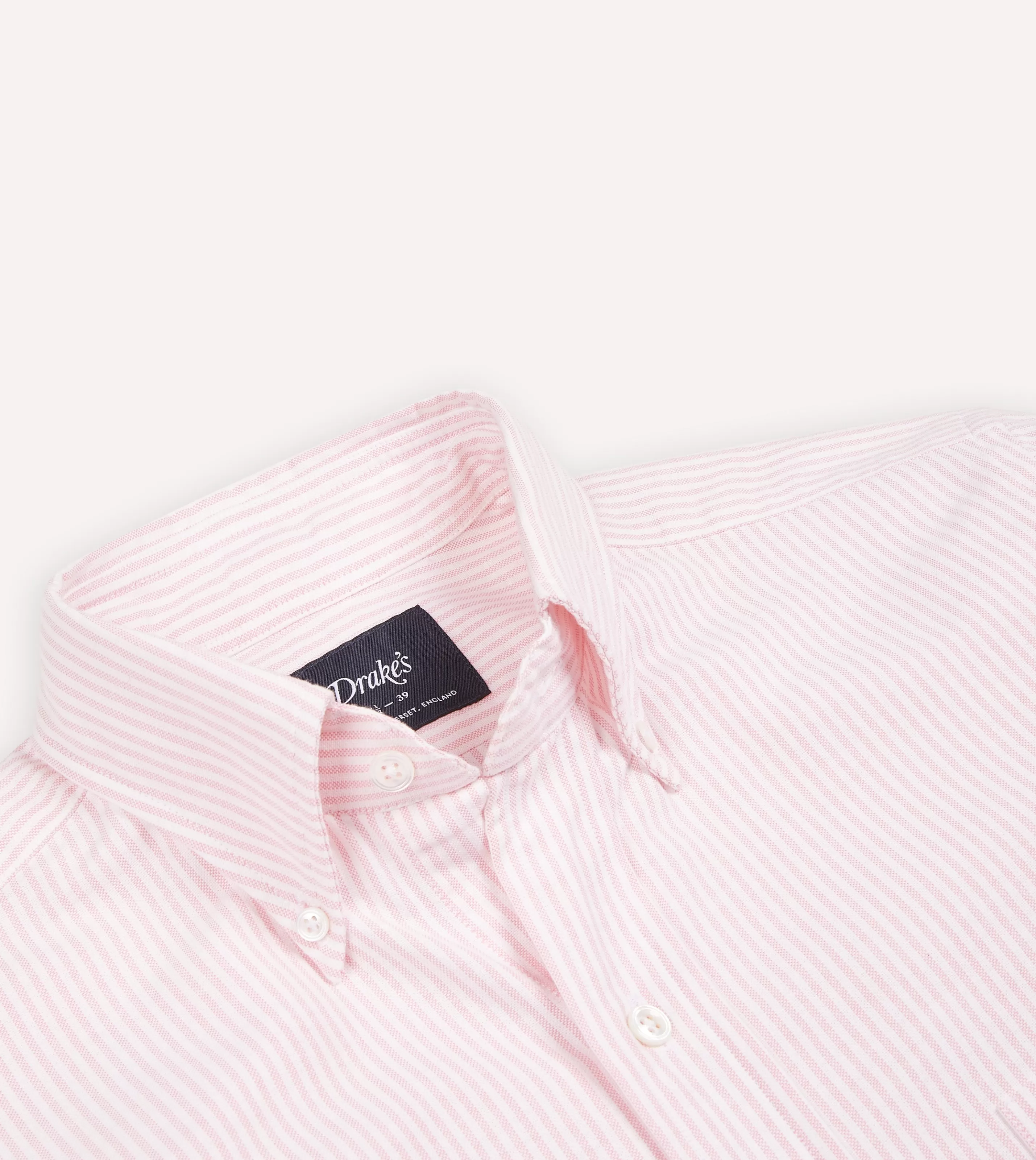 Drake’s Shirts | Formal Shirts | Ticking Stripe Cotton Oxford Cloth Button-Down Shirt Pale pink