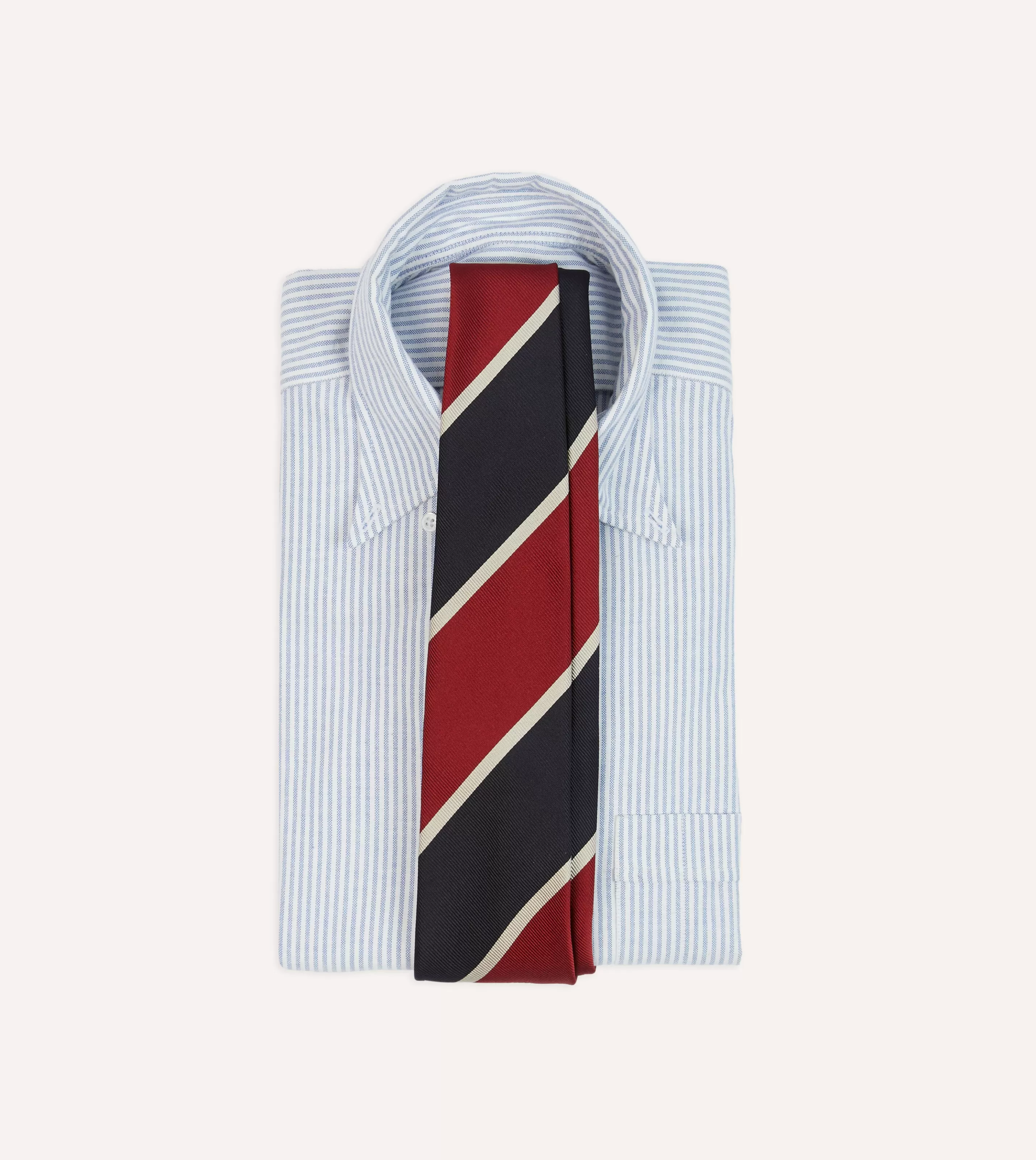 Drake’s Striped Ties | Red And Ecru Broad Stripe Mogador Silk Tipped Tie