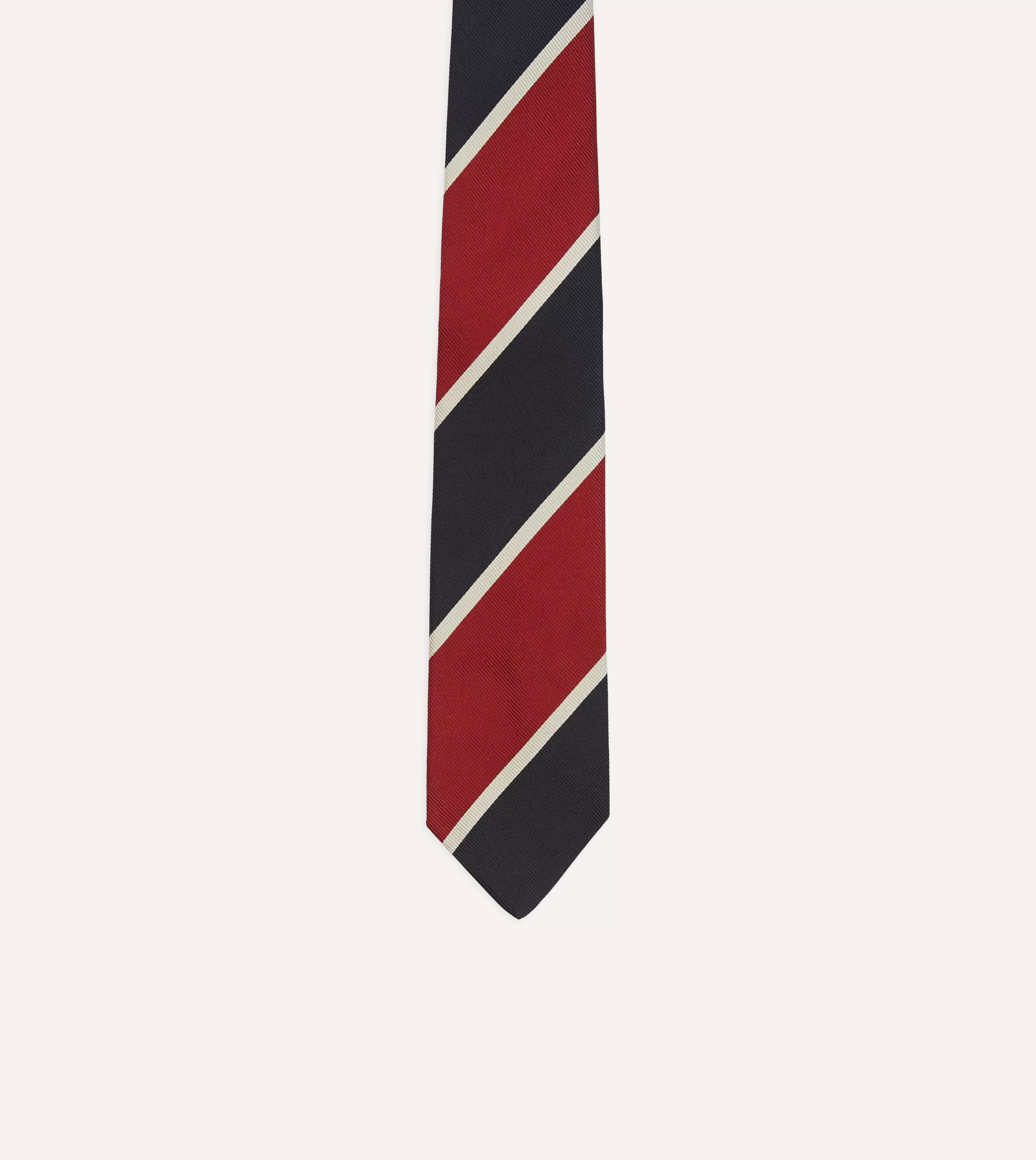 Drake’s Striped Ties | Red And Ecru Broad Stripe Mogador Silk Tipped Tie