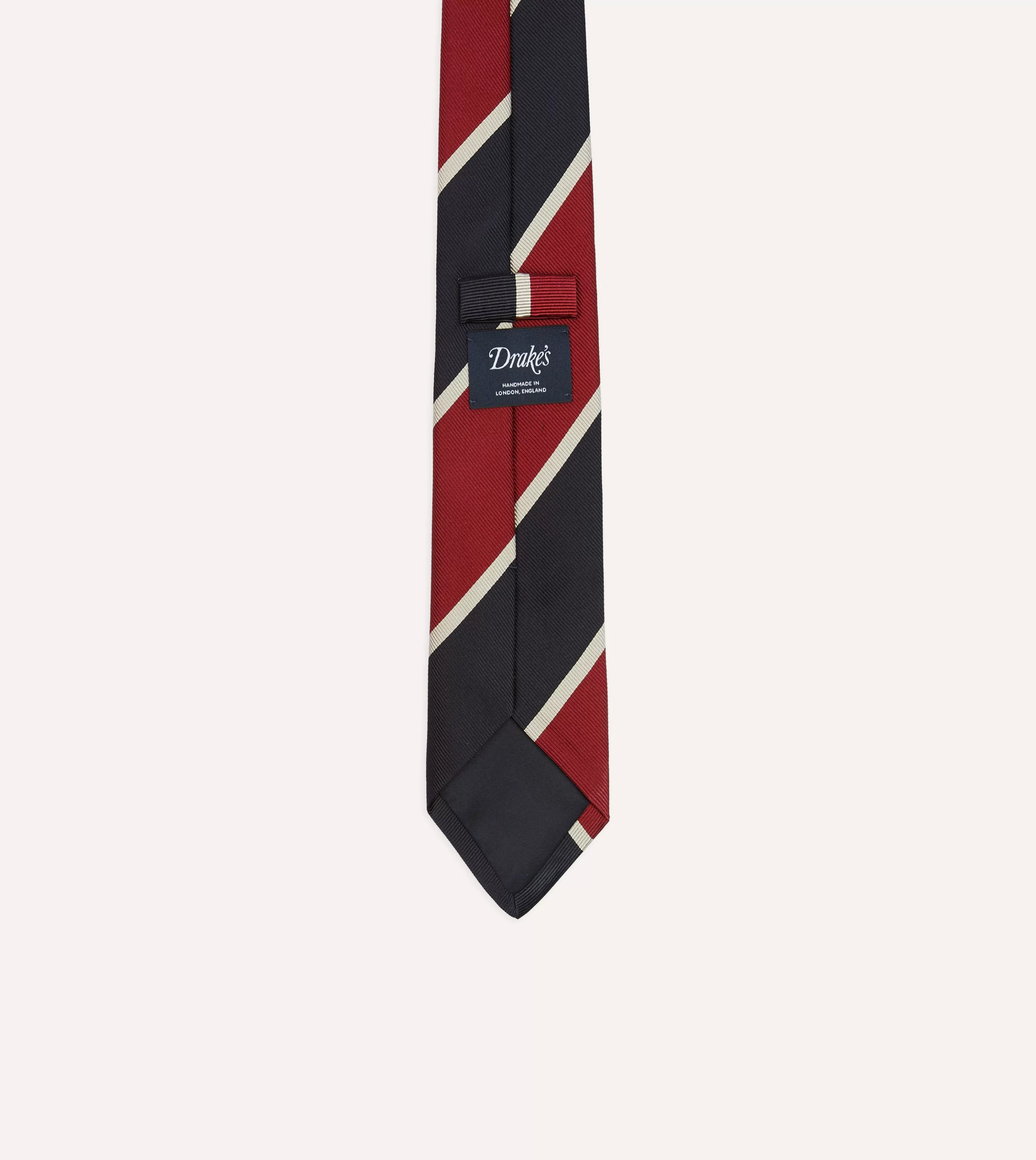 Drake’s Striped Ties | Red And Ecru Broad Stripe Mogador Silk Tipped Tie