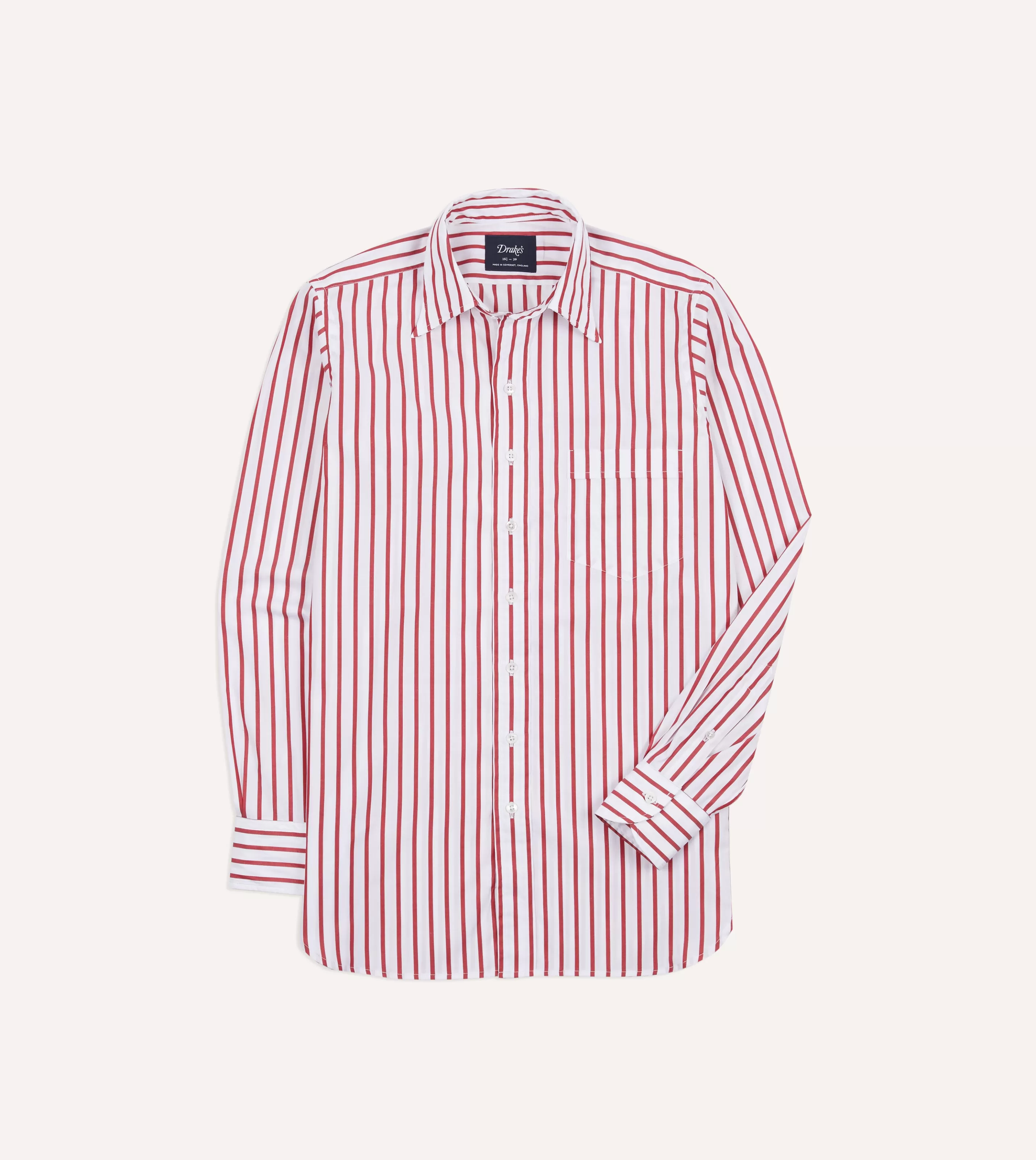 Drake’s Shirts | Casual Shirts | Red And White Stripe Cotton Poplin Long Point Collar Shirt