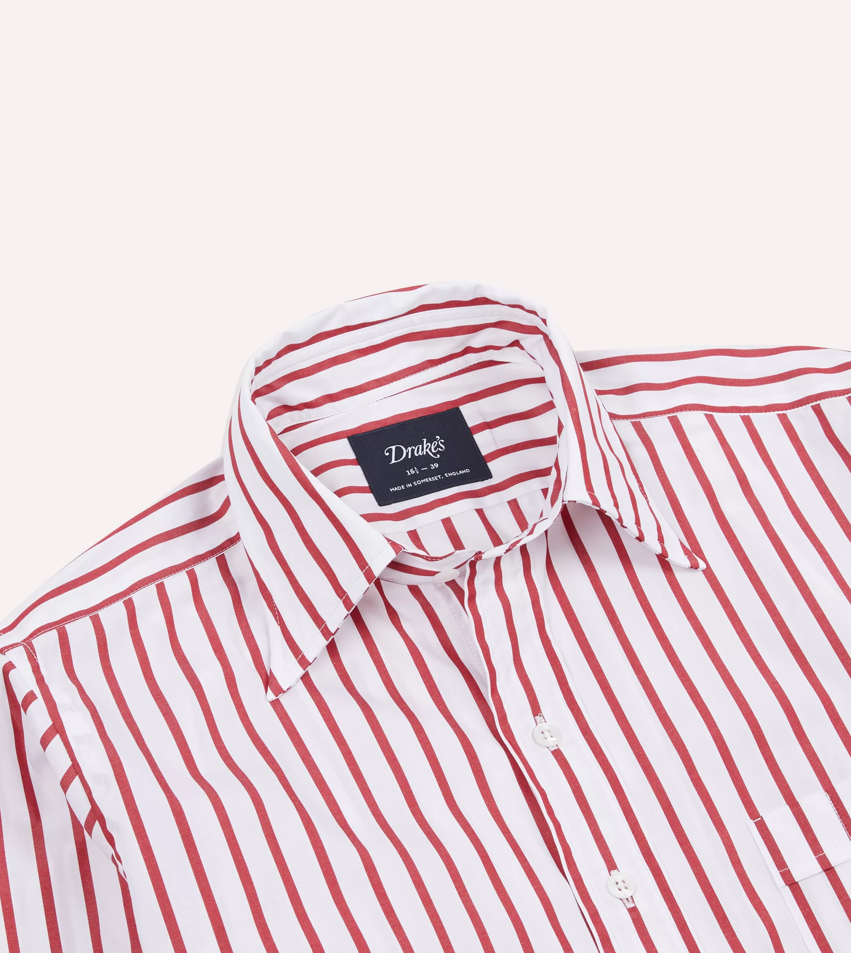 Drake’s Shirts | Casual Shirts | Red And White Stripe Cotton Poplin Long Point Collar Shirt