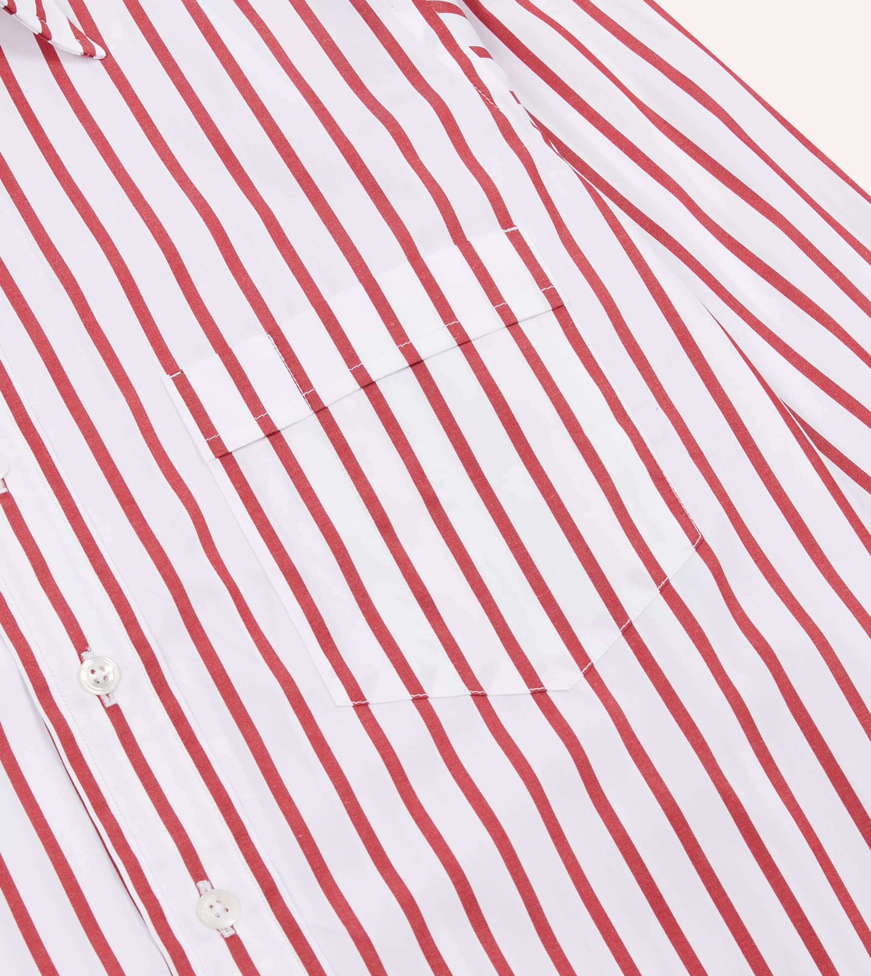 Drake’s Shirts | Casual Shirts | Red And White Stripe Cotton Poplin Long Point Collar Shirt