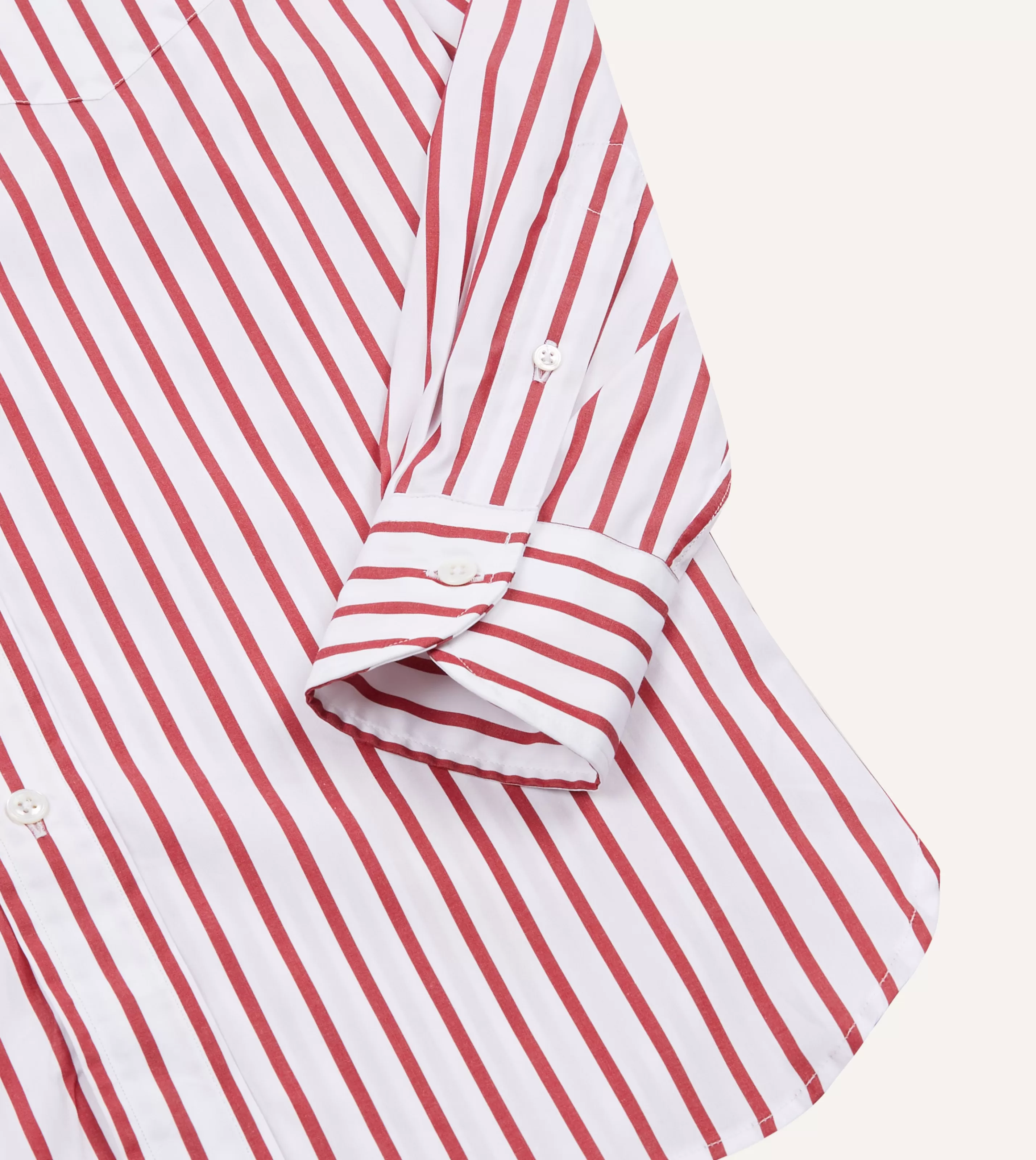Drake’s Shirts | Casual Shirts | Red And White Stripe Cotton Poplin Long Point Collar Shirt