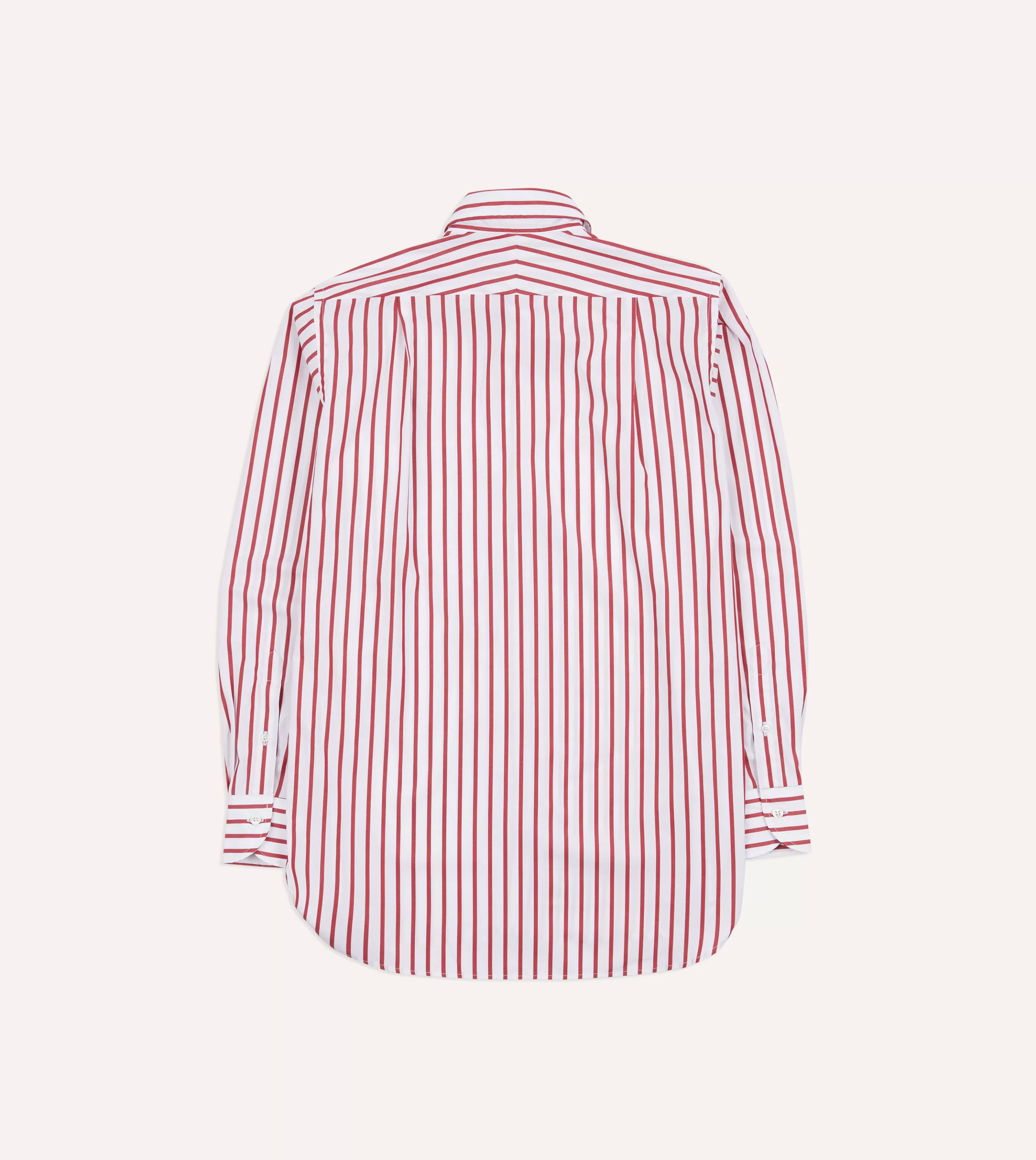 Drake’s Shirts | Casual Shirts | Red And White Stripe Cotton Poplin Long Point Collar Shirt