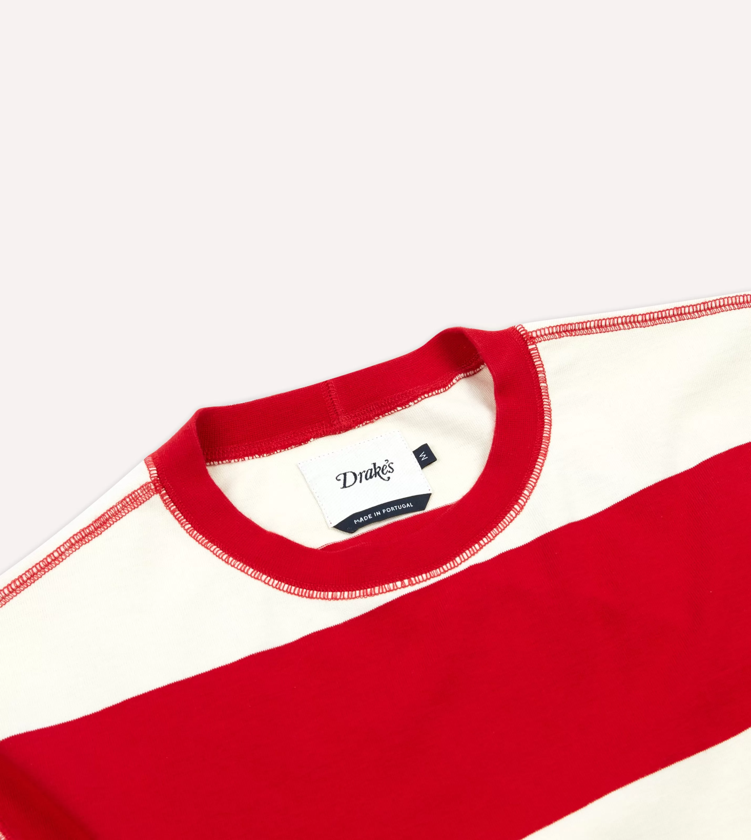 Drake’s T-Shirts | And White Wide Stripe Heavy Cotton Crew Neck Hiking T-Shirt Red