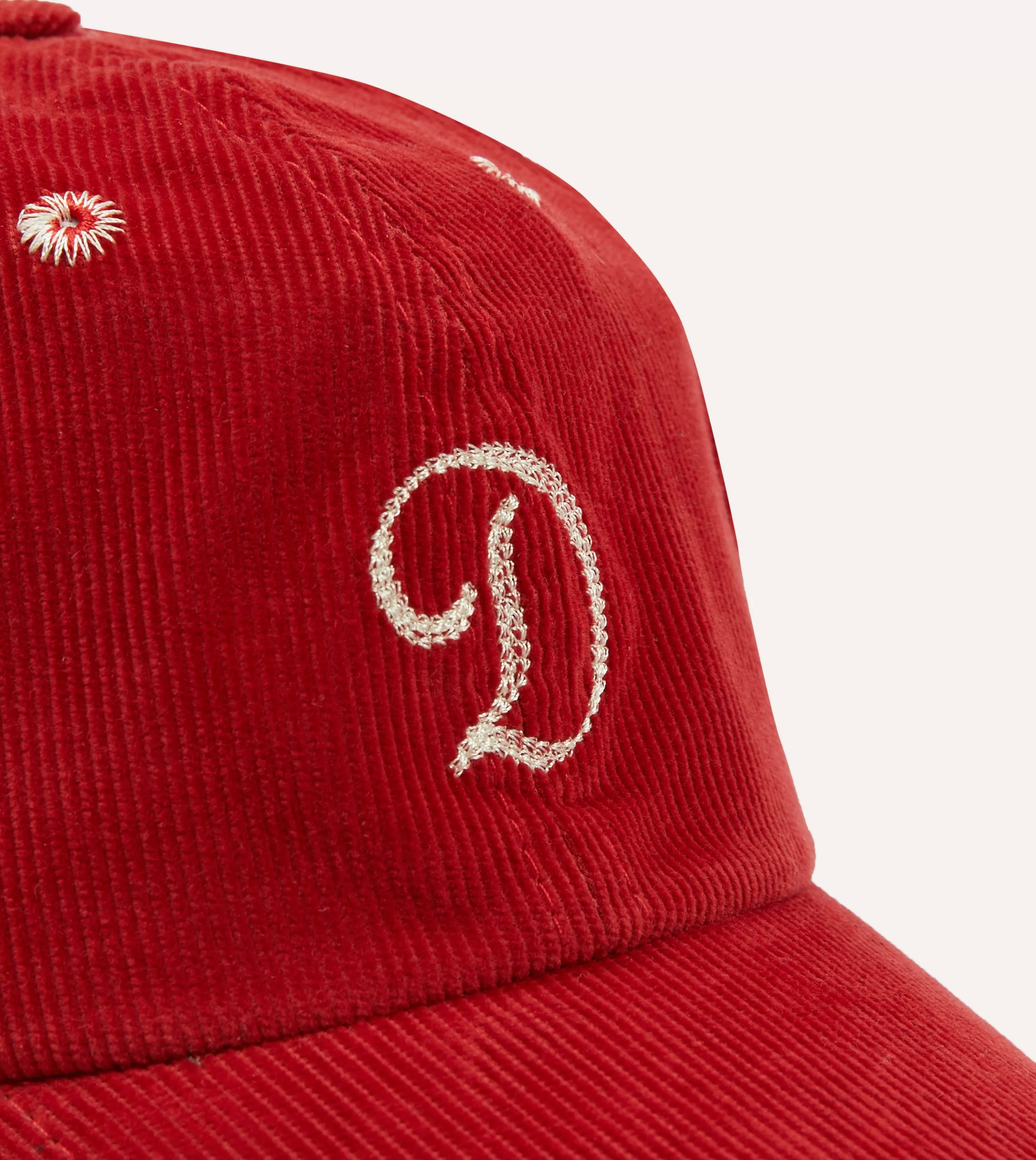 Drake’s Hats | Red 'D' Emblem Cotton Corduroy Baseball Cap