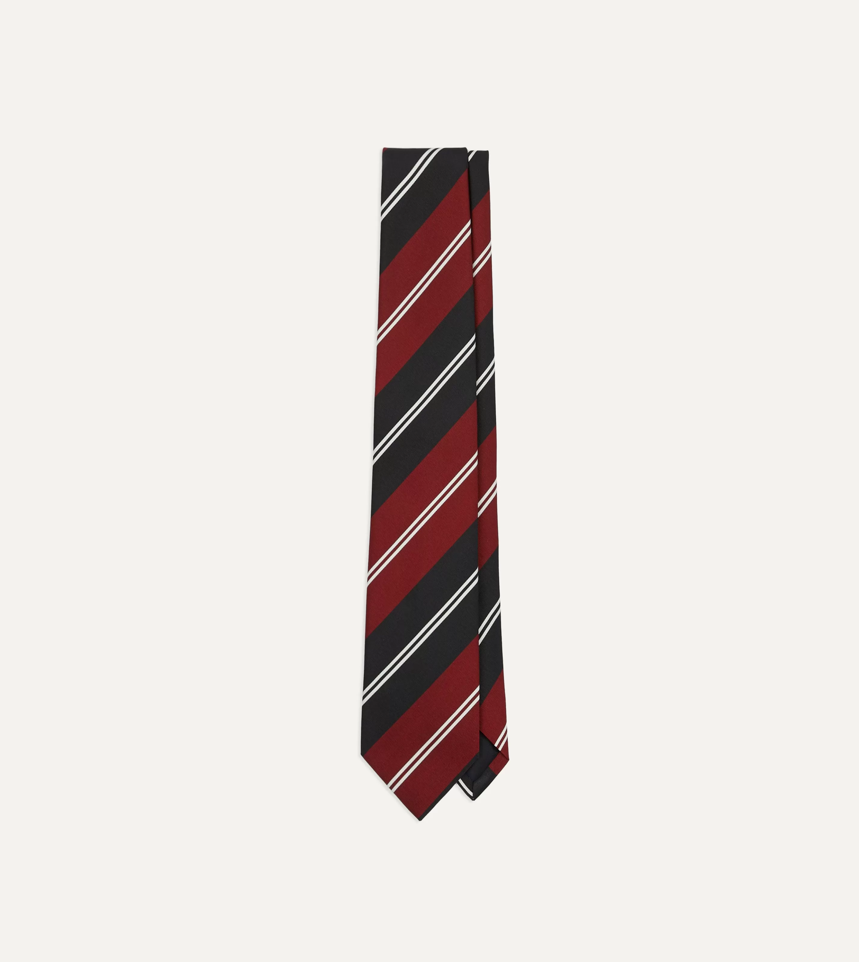 Drake’s Striped Ties | Red, Navy And White Regimental Stripe Mogador Tipped Tie