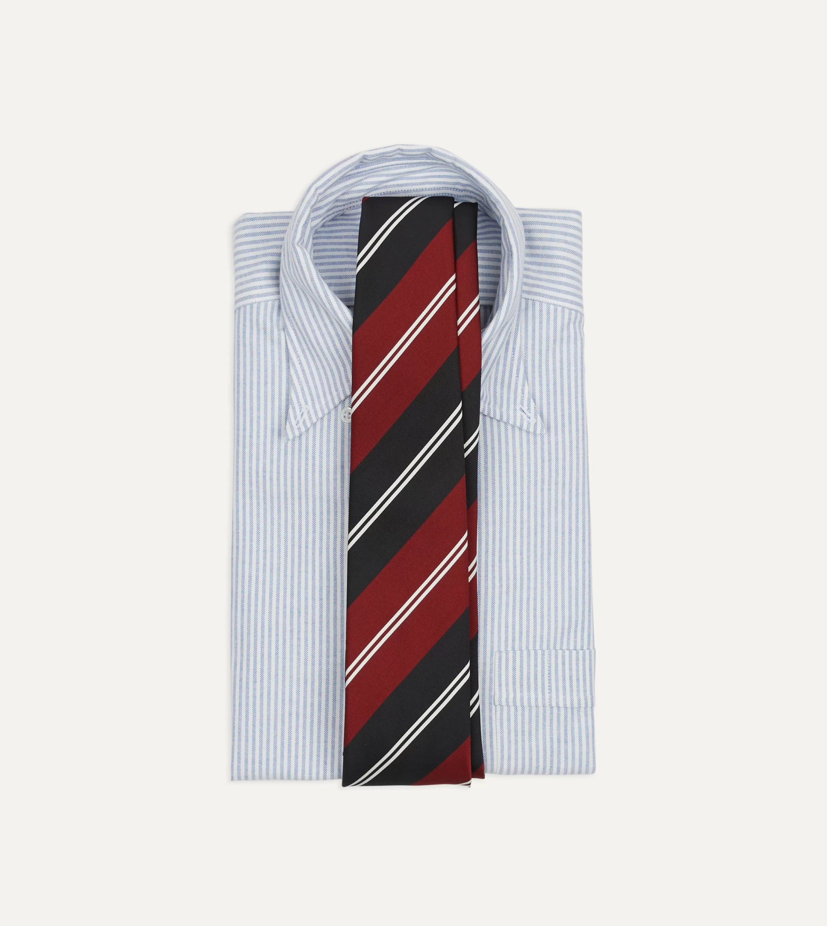 Drake’s Striped Ties | Red, Navy And White Regimental Stripe Mogador Tipped Tie