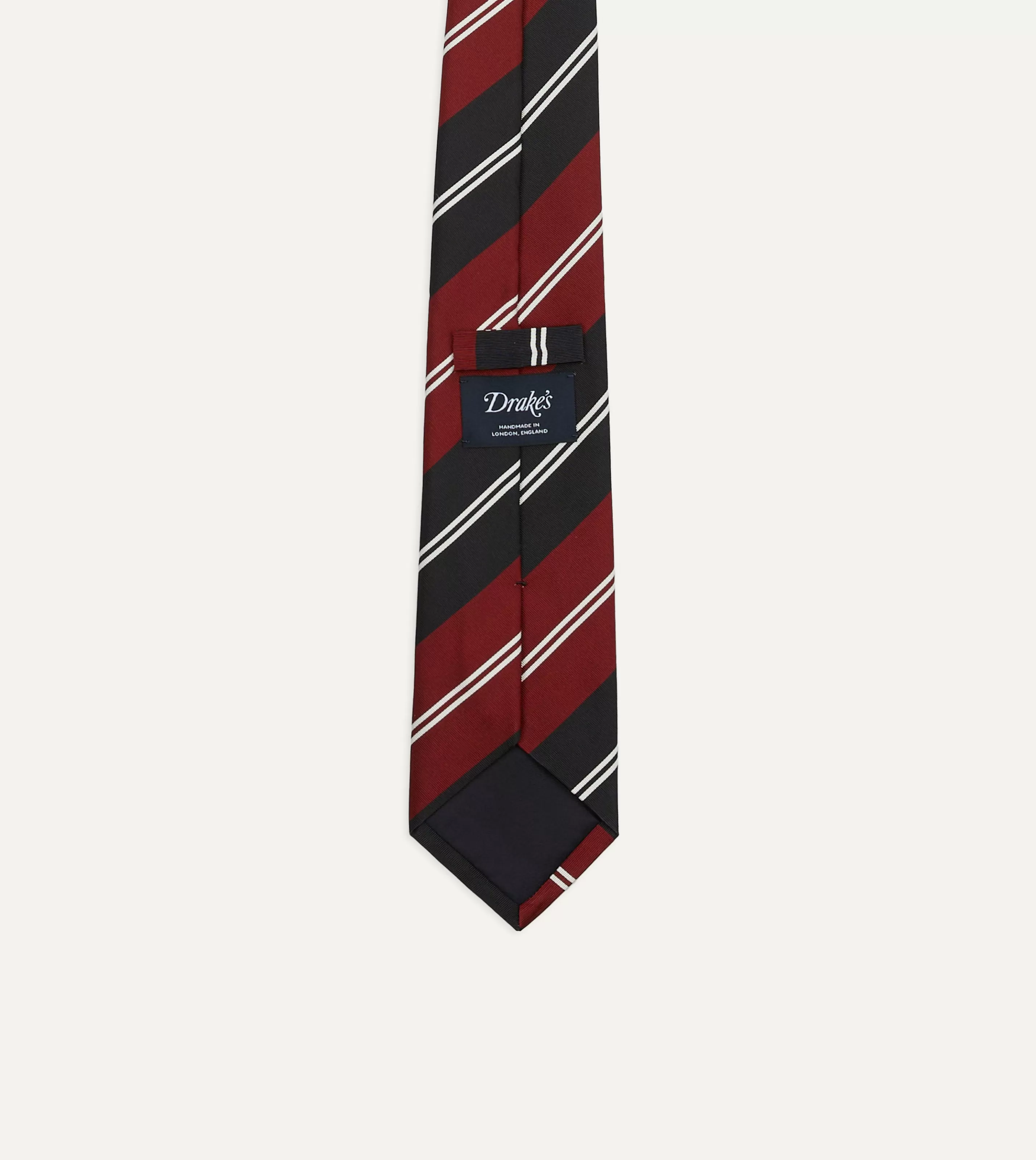 Drake’s Striped Ties | Red, Navy And White Regimental Stripe Mogador Tipped Tie