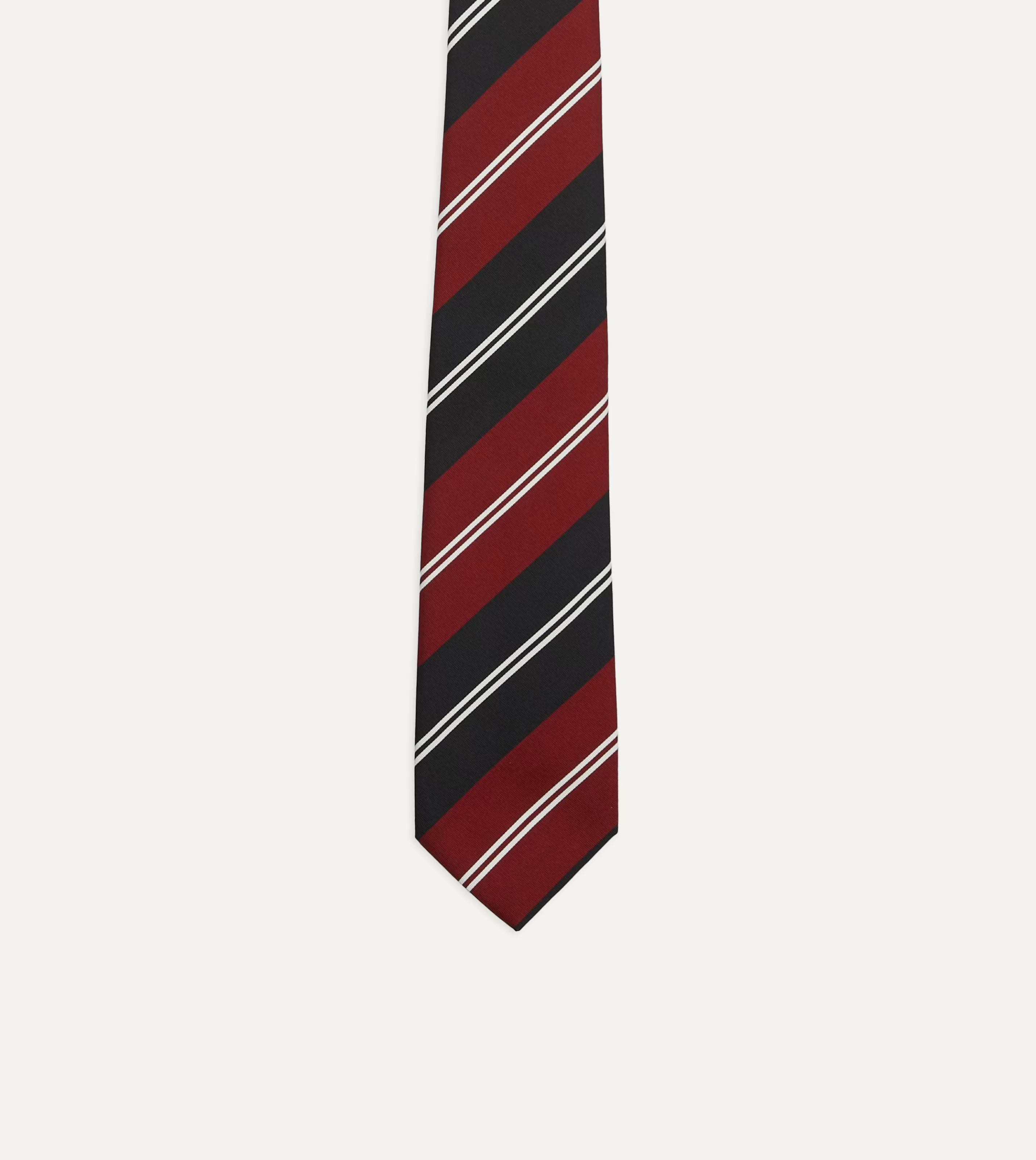 Drake’s Striped Ties | Red, Navy And White Regimental Stripe Mogador Tipped Tie
