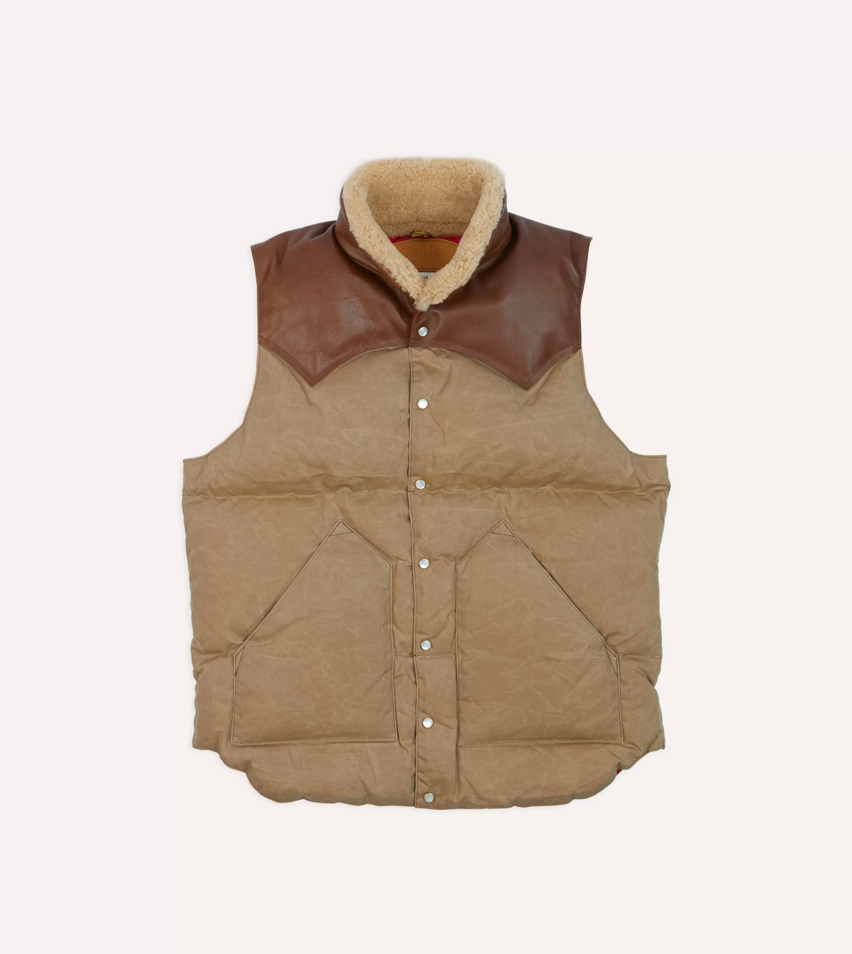 Drake’s Coats & Jackets | Rocky Mountain Featherbed For Drake's Brown Waxed Cotton Christy Down Vest With Shearling Collar