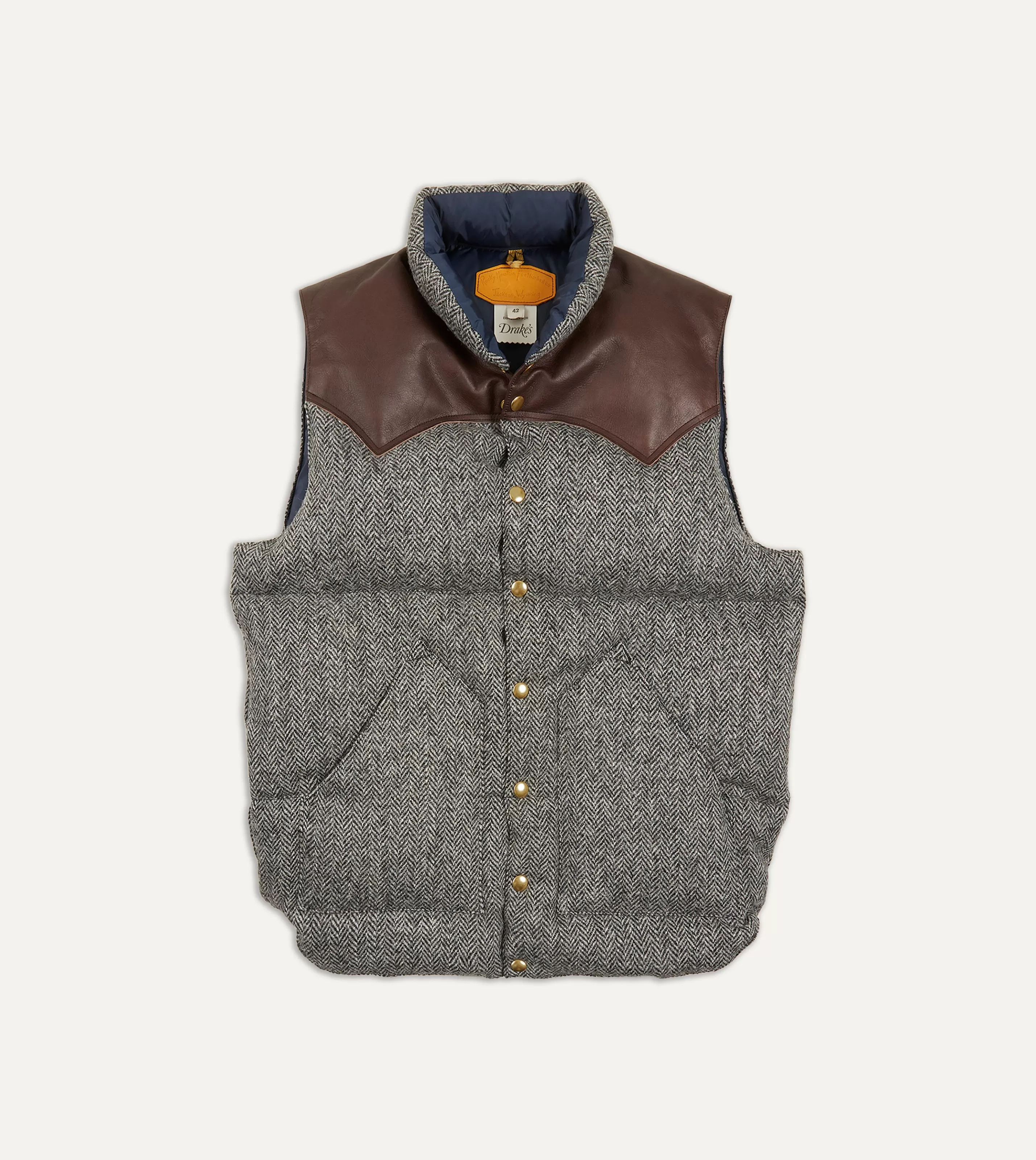 Drake’s Coats & Jackets | Rocky Mountain Featherbed For Drake's Herringbone Harris Tweed Leather Christy Down Vest