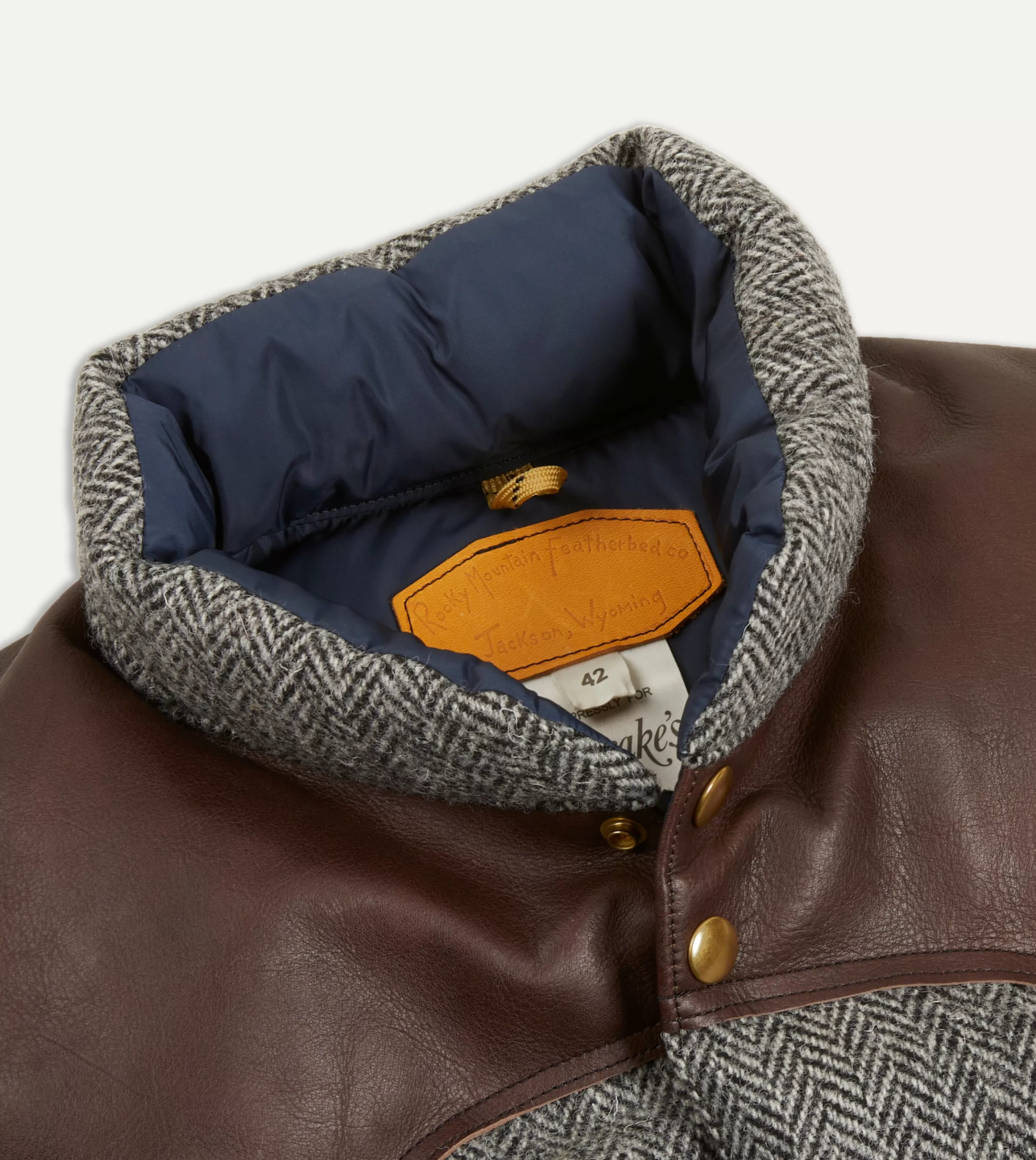 Drake’s Coats & Jackets | Rocky Mountain Featherbed For Drake's Herringbone Harris Tweed Leather Christy Down Vest