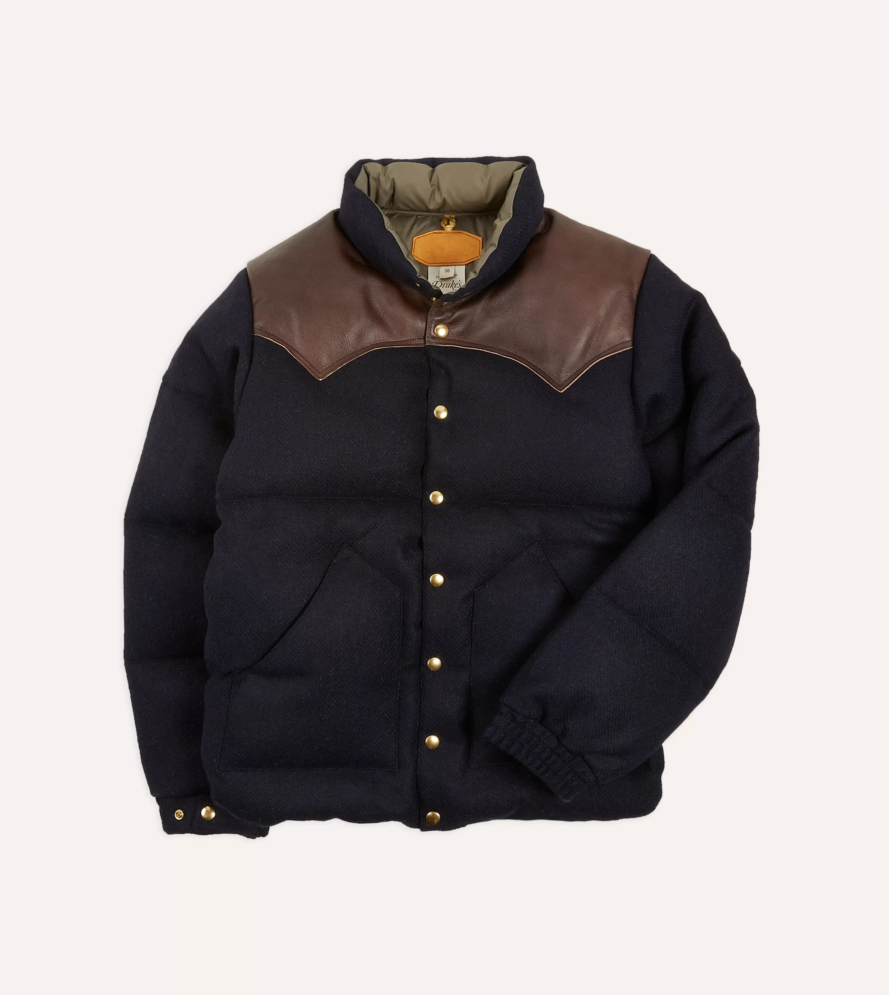 Drake’s Coats & Jackets | Rocky Mountain Featherbed For Drake's Navy Harris Tweed Leather Christy Down Jacket