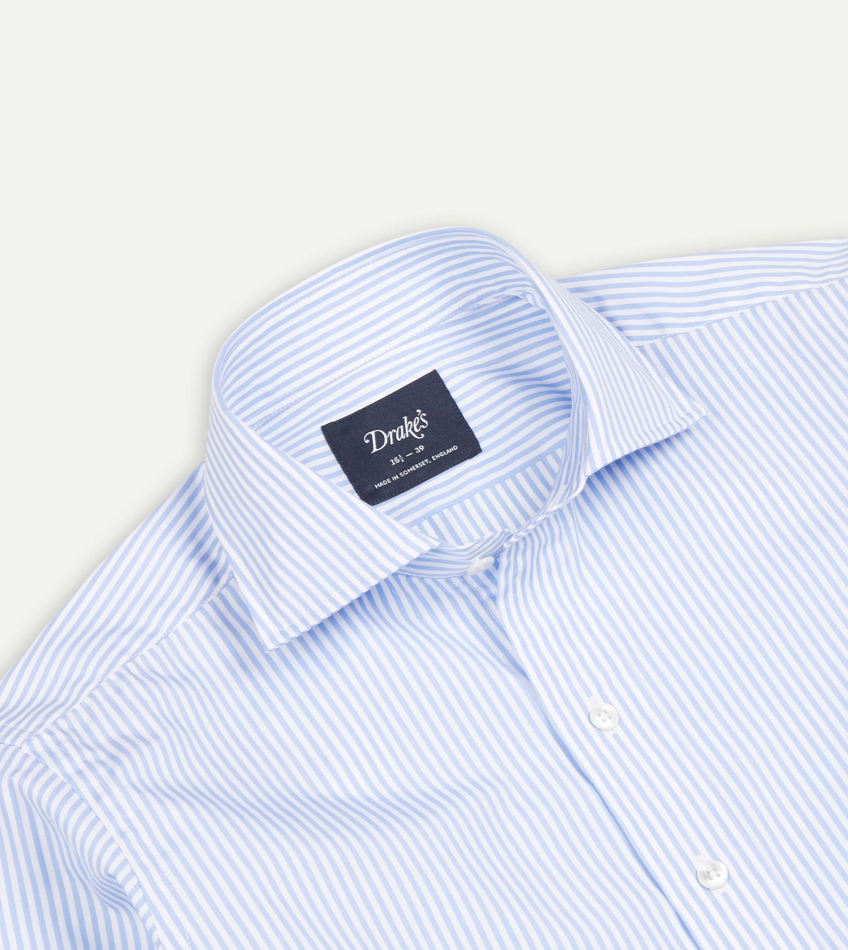 Drake’s Shirts | Formal Shirts | And White Bengal Stripe Spread Collar Cotton Poplin Shirt Sky blue