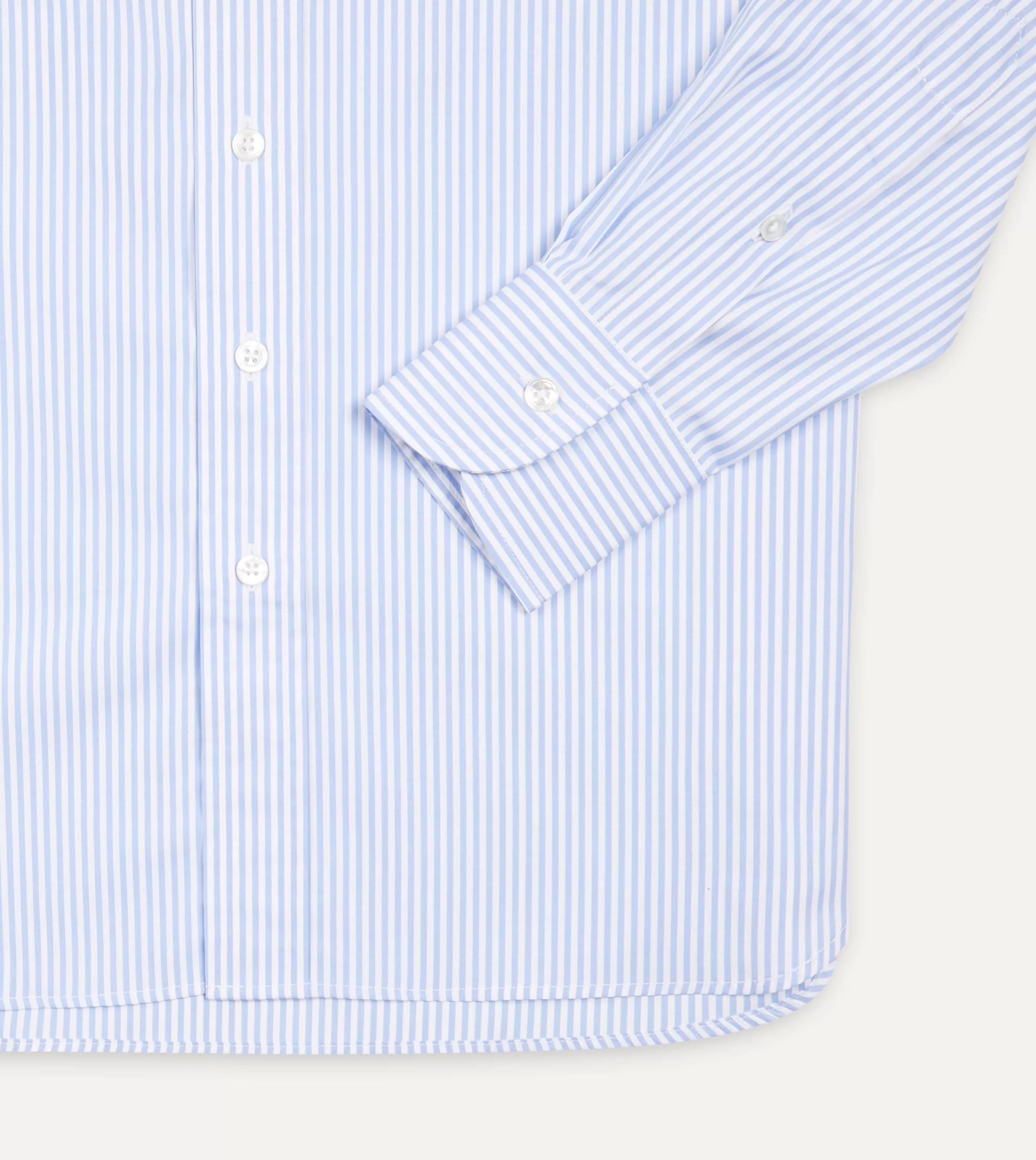 Drake’s Shirts | Formal Shirts | And White Bengal Stripe Spread Collar Cotton Poplin Shirt Sky blue