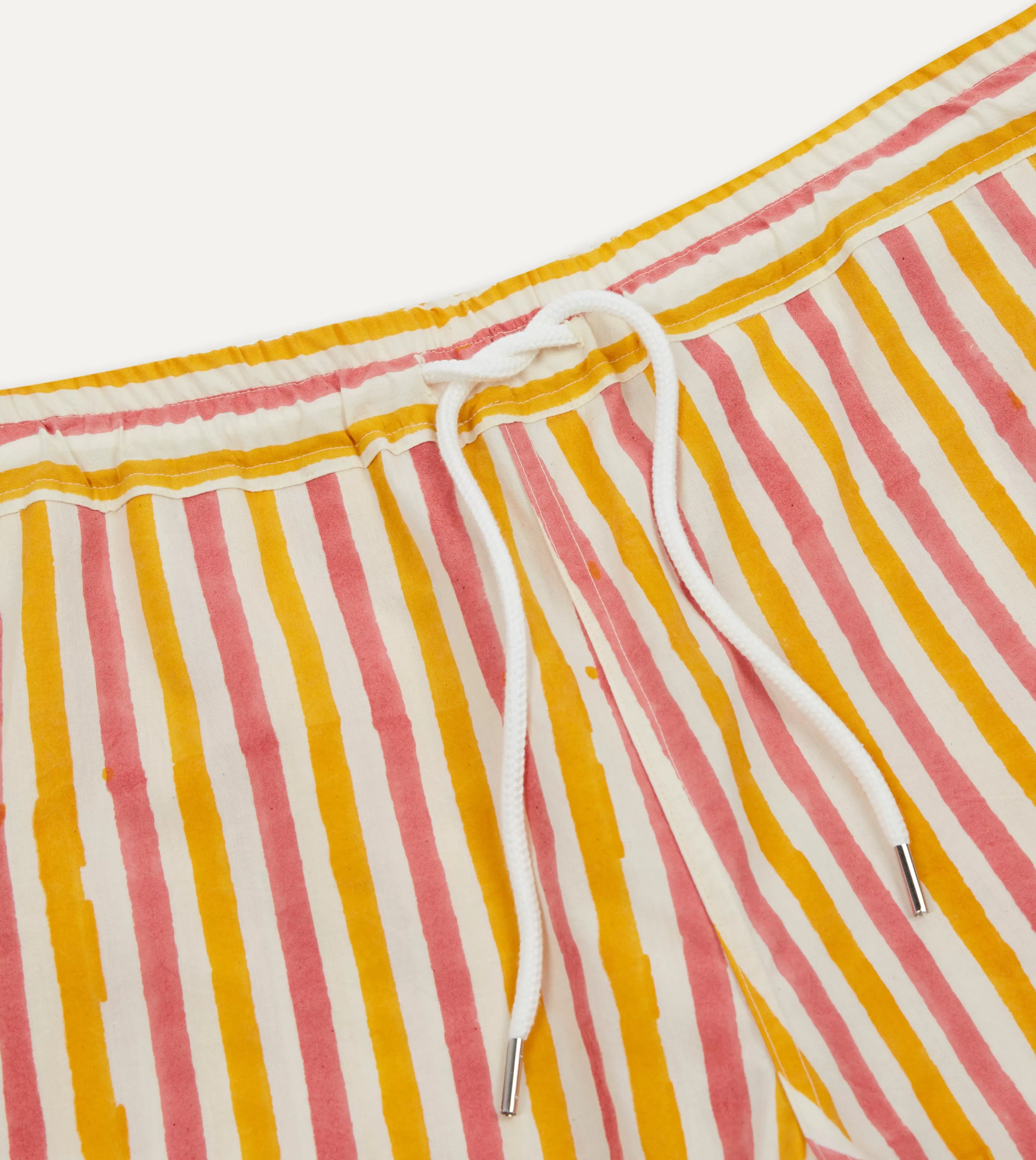 Drake’s Shorts | Yellow And Pink Stripe Block Print Cotton Drawstring Shorts