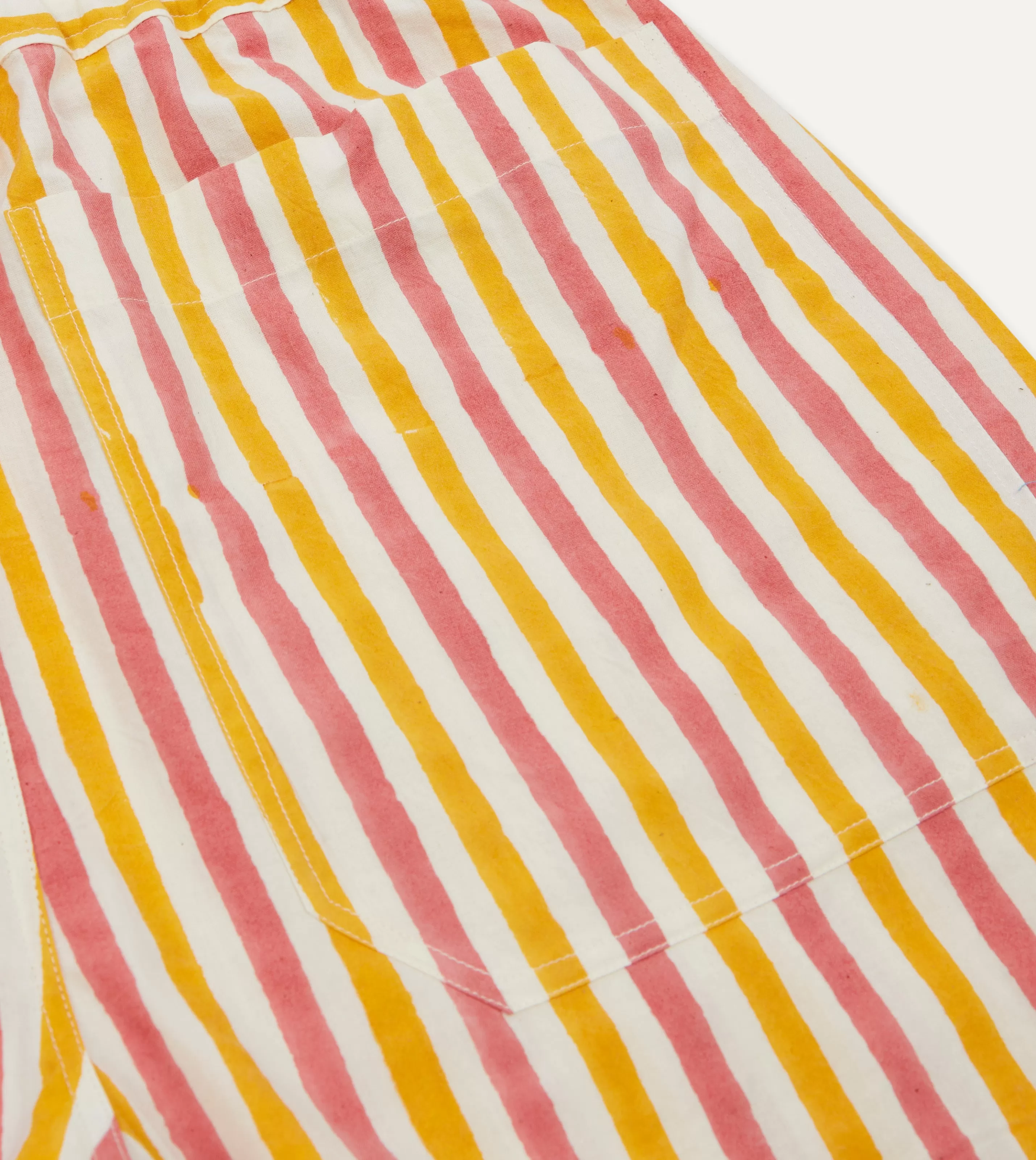 Drake’s Shorts | Yellow And Pink Stripe Block Print Cotton Drawstring Shorts