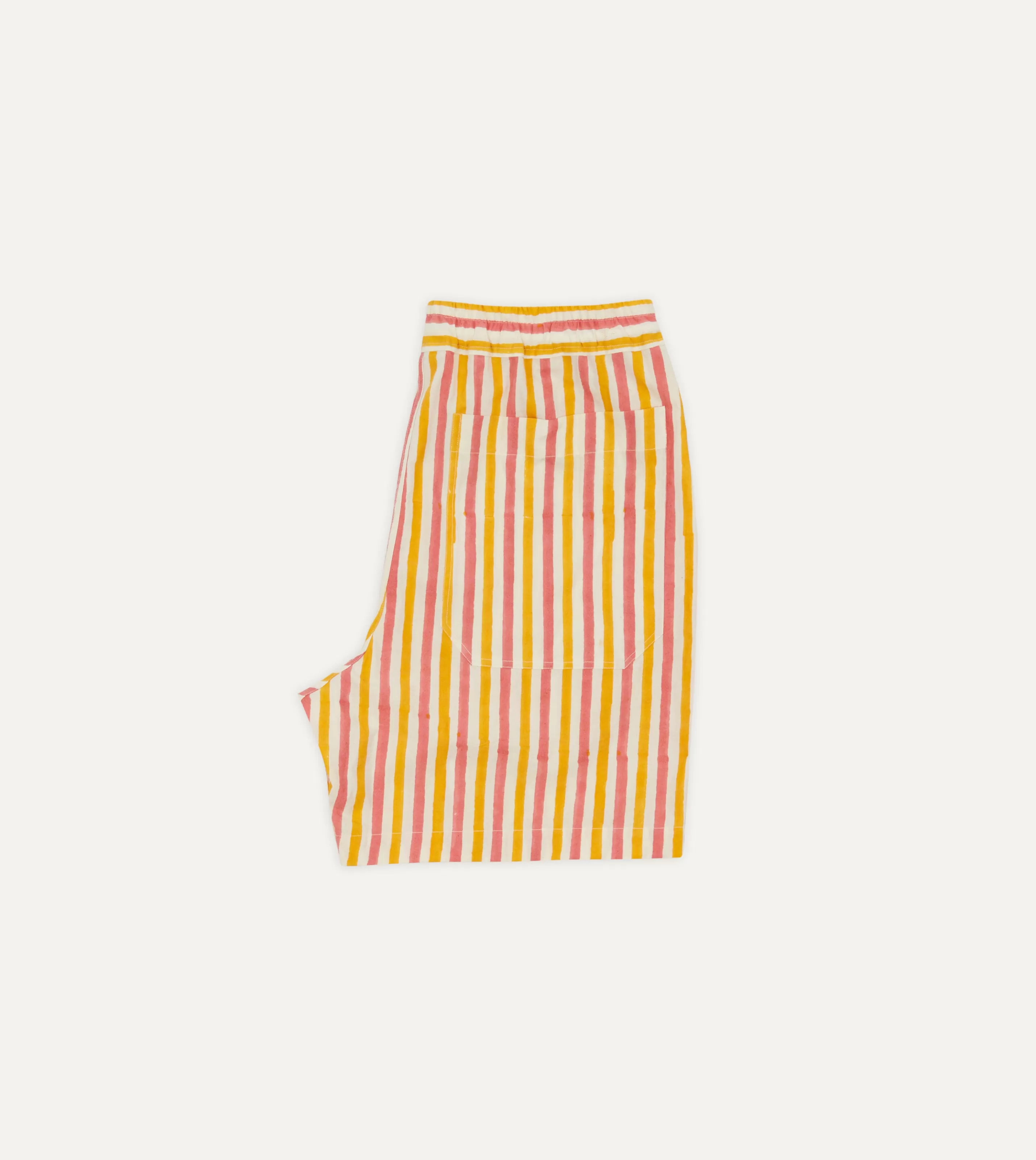 Drake’s Shorts | Yellow And Pink Stripe Block Print Cotton Drawstring Shorts
